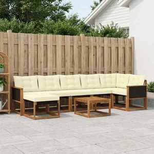vidaXL Set de canapele de exterior cu pernă 8 pcs Natural și Crem imagine