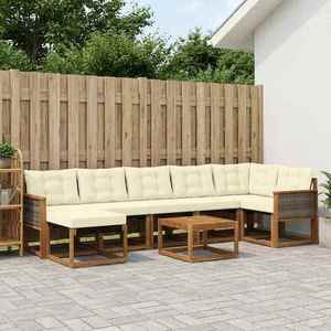 vidaXL Set de canapele de exterior cu pernă 8 pcs Natural și Crem imagine