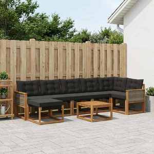 vidaXL Set de canapele de exterior cu pernă 8 pcs Natural și Negru imagine