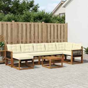 vidaXL Set de canapele de exterior cu pernă 8 pcs Natural și Crem imagine