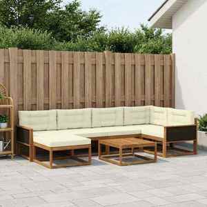vidaXL Set de canapele de exterior cu pernă 7 pcs Natural și Crem imagine