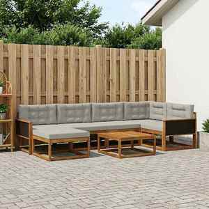 vidaXL Set de canapele de exterior 7 pcs Natural și gri deschis imagine