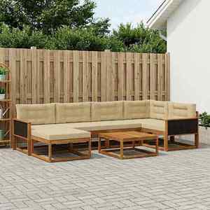 vidaXL Set de canapele de exterior cu pernă 7 pcs Natural și Bej imagine