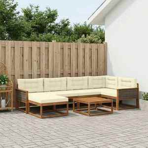 vidaXL Set de canapele de exterior cu pernă 7 pcs Natural și Crem imagine