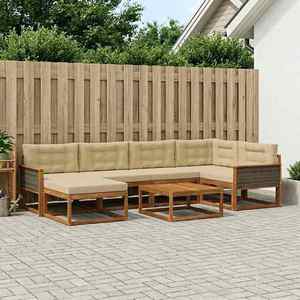 vidaXL Set de canapele de exterior cu pernă 7 pcs Natural și Bej imagine