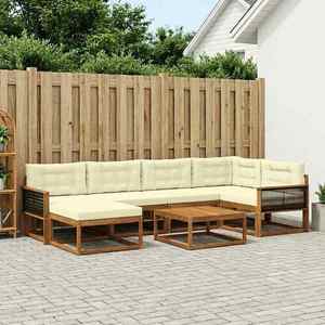 vidaXL Set de canapele de exterior cu pernă 7 pcs Natural și Crem imagine