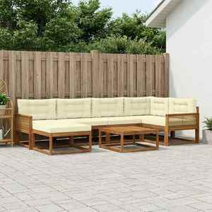 vidaXL Set de canapele de exterior cu pernă 7 pcs Natural și Crem imagine