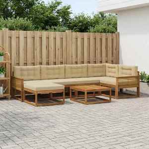 vidaXL Set de canapele de exterior cu pernă 7 pcs Natural și Bej imagine