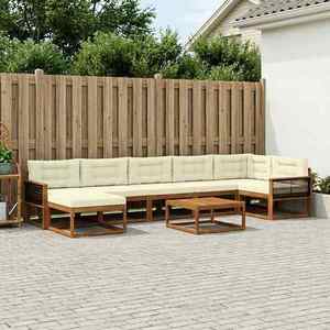 vidaXL Set de canapele de exterior cu pernă 8 pcs Natural și Crem imagine