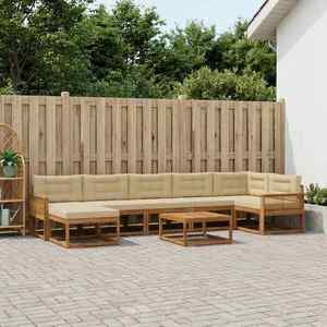 vidaXL Set de canapele de exterior cu pernă 8 pcs Natural și Bej imagine