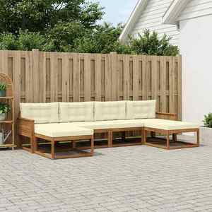 vidaXL Set de canapele de exterior cu pernă 6 pcs Natural și Crem imagine