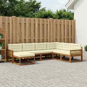 vidaXL Set de canapele de exterior cu pernă 8 pcs Natural și Crem imagine