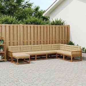vidaXL Set de canapele de exterior cu pernă 8 pcs Natural și Bej imagine