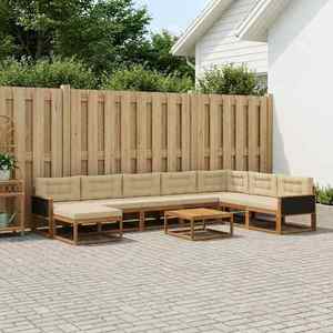vidaXL Set de canapele de exterior cu pernă 9 pcs Natural și Bej imagine