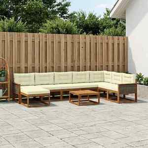 vidaXL Set de canapele de exterior cu pernă 9 pcs Natural și Crem imagine