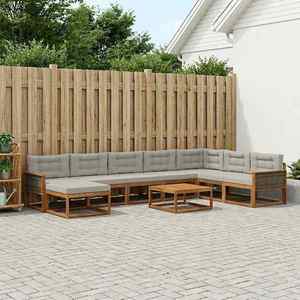 vidaXL Set de canapele de exterior 9 pcs Natural și gri deschis imagine