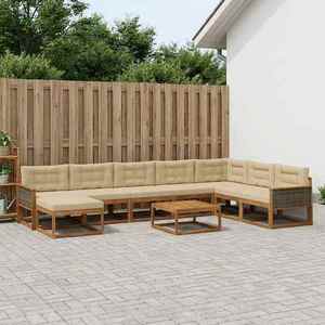 vidaXL Set de canapele de exterior cu pernă 9 pcs Natural și Bej imagine