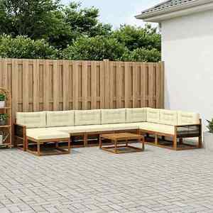 vidaXL Set de canapele de exterior cu pernă 9 pcs Natural și Crem imagine
