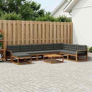 vidaXL Set de canapele de exterior cu pernă 9 pcs Natural și Antracit imagine
