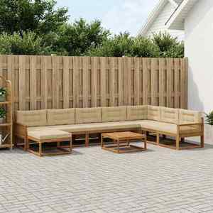 vidaXL Set de canapele de exterior cu pernă 9 pcs Natural și Bej imagine
