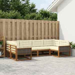 vidaXL Set de canapele de exterior cu pernă 6 pcs Natural și Crem imagine