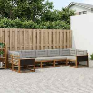 vidaXL Set de canapele de exterior 7 pcs Natural și gri deschis imagine