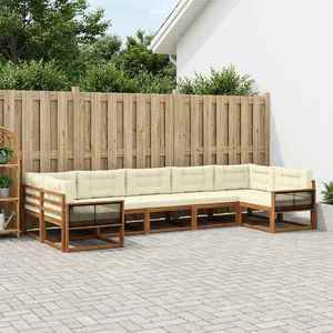 vidaXL Set de canapele de exterior cu pernă 7 pcs Natural și Crem imagine
