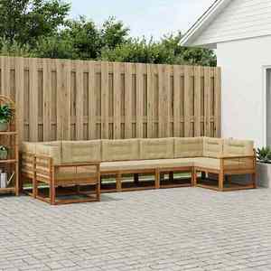 vidaXL Set de canapele de exterior cu pernă 7 pcs Natural și Bej imagine