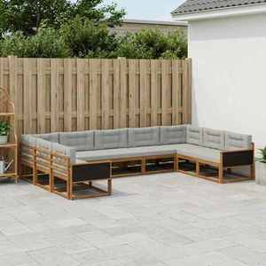vidaXL Set de canapele de exterior 9 pcs Natural și gri deschis imagine