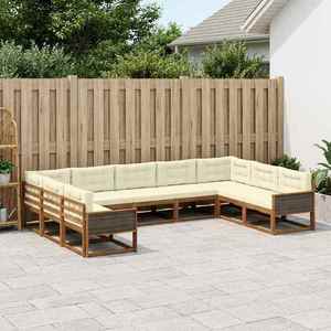 vidaXL Set de canapele de exterior cu pernă 9 pcs Natural și Crem imagine