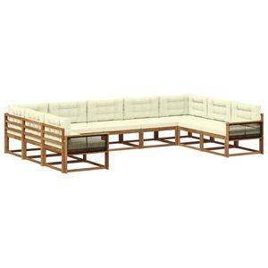 vidaXL Set de canapele de exterior cu pernă 9 pcs Natural și Crem imagine
