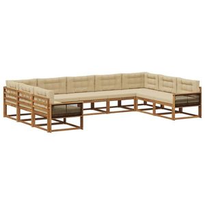 vidaXL Set de canapele de exterior cu pernă 9 pcs Natural și Bej imagine