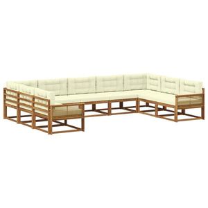 vidaXL Set de canapele de exterior cu pernă 9 pcs Natural și Crem imagine