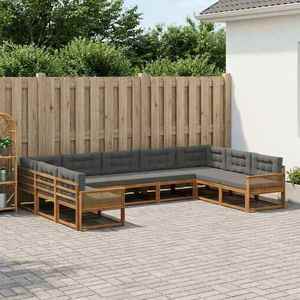 vidaXL Set de canapele de exterior cu pernă 9 pcs Natural și Antracit imagine