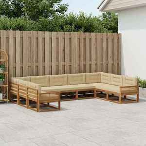 vidaXL Set de canapele de exterior cu pernă 9 pcs Natural și Bej imagine