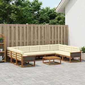 vidaXL Set de canapele de exterior cu pernă 10 pcs Natural și Crem imagine