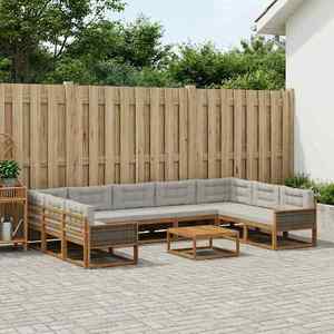 vidaXL Set de canapele de exterior 10 pcs Natural și gri deschis imagine
