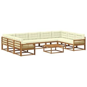 vidaXL Set de canapele de exterior cu pernă 10 pcs Natural și Crem imagine