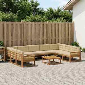 vidaXL Set de canapele de exterior cu pernă 10 pcs Natural și Bej imagine