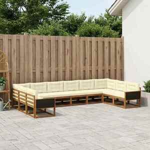vidaXL Set de canapele de exterior cu pernă 10 pcs Natural și Crem imagine