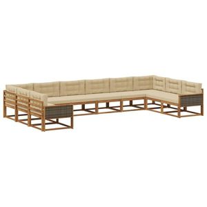vidaXL Set de canapele de exterior cu pernă 10 pcs Natural și Bej imagine