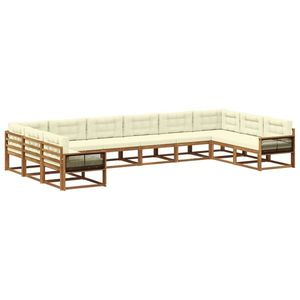 vidaXL Set de canapele de exterior cu pernă 10 pcs Natural și Crem imagine