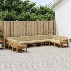 vidaXL Set de canapele de exterior cu pernă 10 pcs Natural și Bej imagine