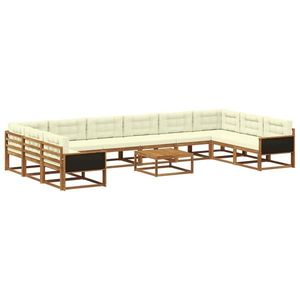 vidaXL Set de canapele de exterior cu pernă 11 pcs Natural și Crem imagine