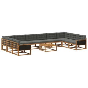 vidaXL Set de canapele de exterior cu pernă 11 pcs Natural și Antracit imagine