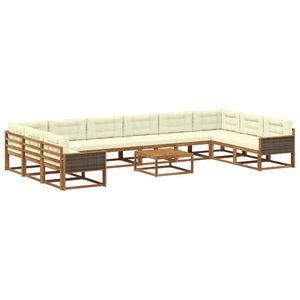 vidaXL Set de canapele de exterior cu pernă 11 pcs Natural și Crem imagine