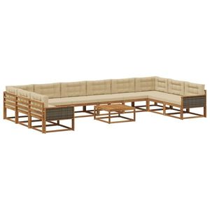 vidaXL Set de canapele de exterior cu pernă 11 pcs Natural și Bej imagine