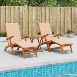 vidaXL Șezlong pliabil și culisant 3 pcs Bej Lemn Solid de Acacia imagine