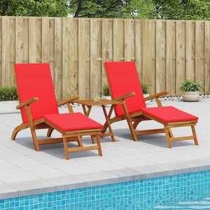 vidaXL Șezlong pliabil și culisant 3 pcs Roșu Lemn Solid de Acacia imagine
