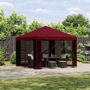 vidaXL Foișor 3 x 3 m Burgundy Poliester și oțel 190 gsm imagine